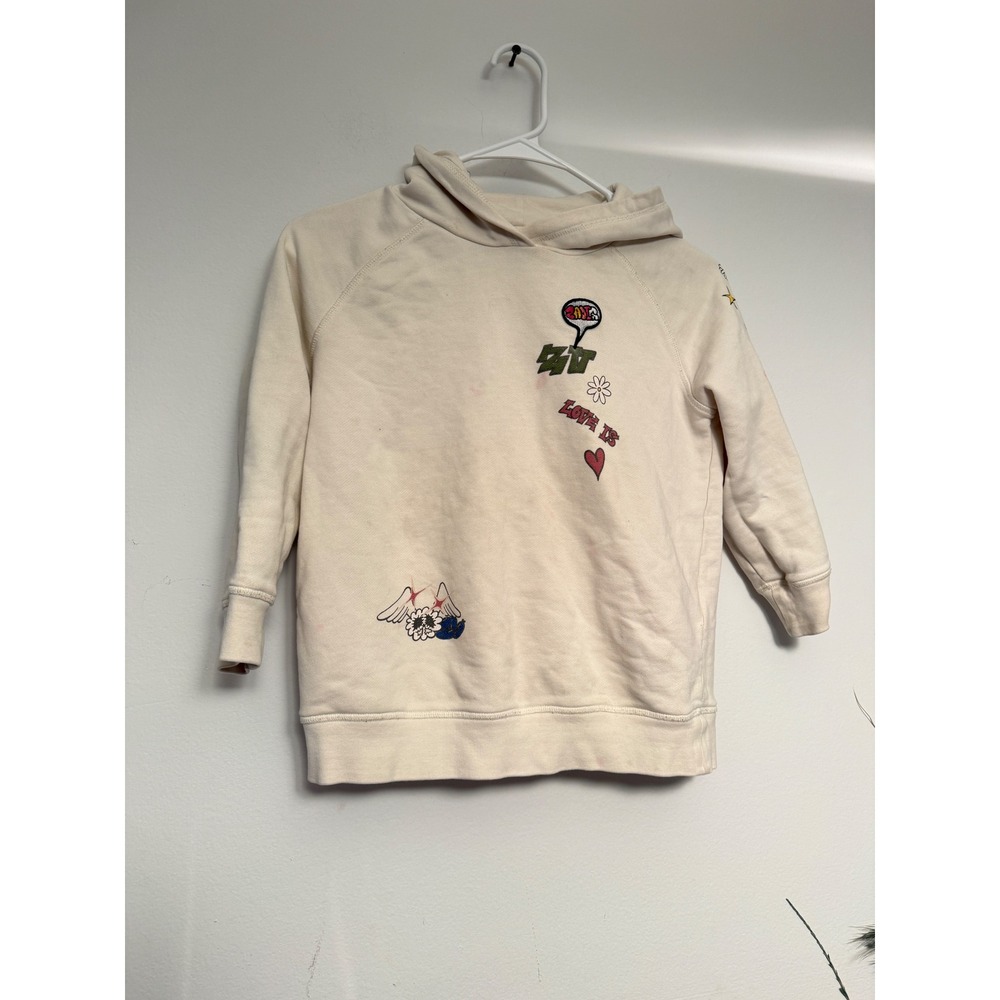 Zadig‎ & Voltaire Kids Blake Graphic Patch Hoodie Cream Cotton SLTC0411E Size 6